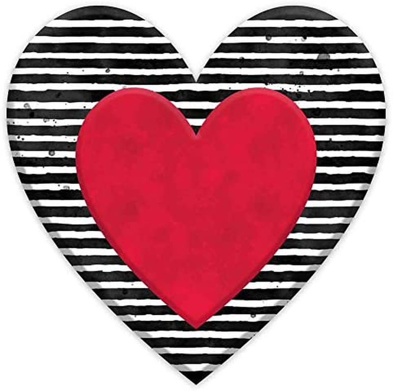 HAPPY DEALS ~ Metal Heart Sign | 12 Inch | Black/White Red Striped Valentine Heart | Wreath Embellishment Tin Sign Home & Garden > Decor > Seasonal & Holiday Decorations HAPPY DEALS ~   