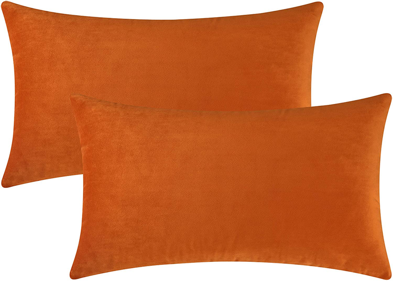 Mixhug Decorative Throw Pillow Covers, Velvet Cushion Covers, Solid Throw Pillow Cases for Couch and Bed Pillows, Burnt Orange, 20 x 20 Inches, Set of 2 Home & Garden > Decor > Chair & Sofa Cushions Mixhug Orange 12 x 20 Inches, 2 Pieces 