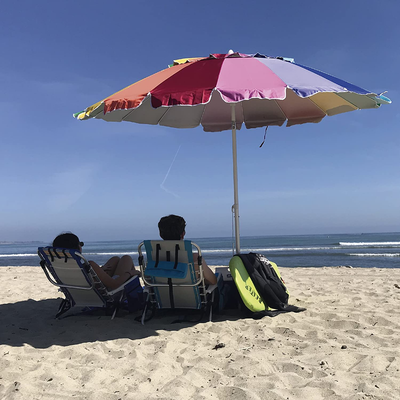 EasyGo 8 Foot HEAVY DUTY HIGH WIND Beach Umbrella - Giant 8' Beach Umbrella with Sand Anchor & Carrying Bag -Sturdy Pole