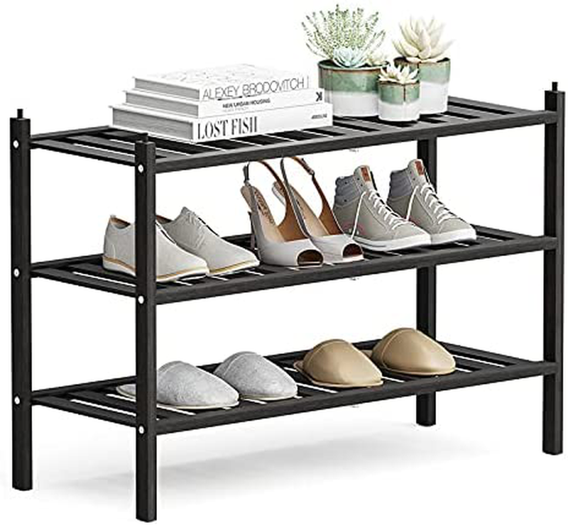 Dranixly Shoe Rack, 3-Tier Bamboo Stackable Shoe Shelf Storage Organizer, Shoe Stand for Closet, Entryway, Hallway, Bathroom and Living Room（Natural） Furniture > Cabinets & Storage > Armoires & Wardrobes Dranixly Black 3 Tier 