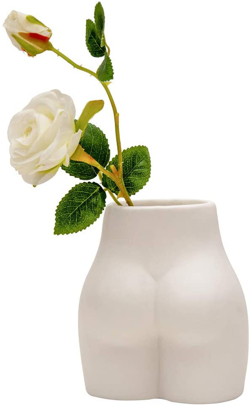 Pure White Ceramic Flower Vase, Creative Body Vase, Pen Holder Home Decor Nordic Vase for Sitting Room Bed Room Porch Hotel Decoration (Short Bottom) Home & Garden > Decor > Vases Lovecat   