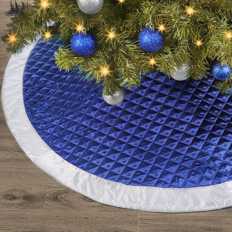 Ivenf Christmas Tree Skirt, 48 inches Large Blue Silver Faux Silk Thick Luxury Skirt, for Xmas Tree Holiday Decorations Home & Garden > Decor > Seasonal & Holiday Decorations > Christmas Tree Skirts Ivenf Default Title  