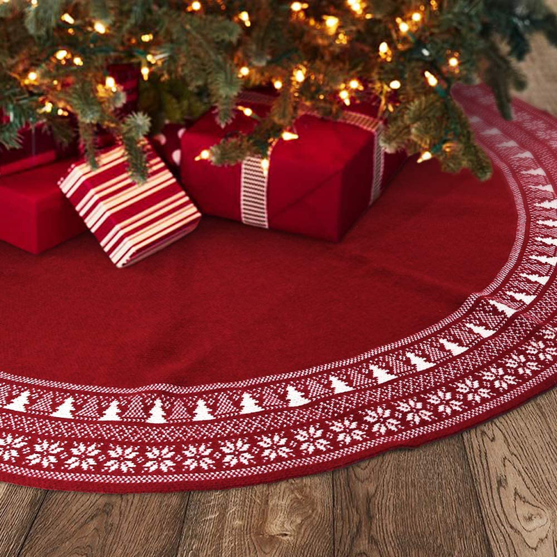 Meriwoods Fair Isle Knit Tree Skirt 48 Inch, Chunky Knitted Tree Collar for Country Rustic Christmas Decorations, Burgundy Red & Cream White Home & Garden > Decor > Seasonal & Holiday Decorations > Christmas Tree Skirts Meriwoods Default Title  