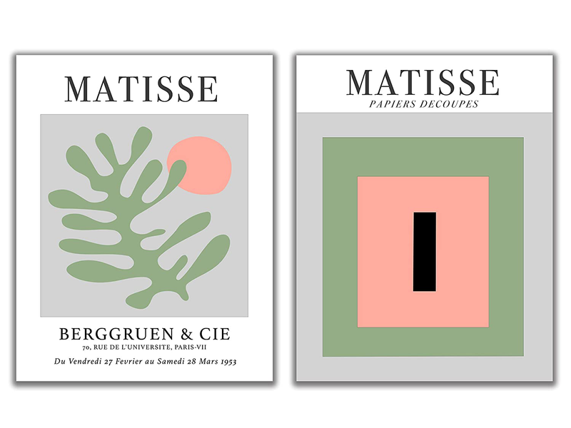 Matisse-Inspired No.22 Exhibition Wall Art Prints. Set of 2-11x14 UNFRAMED Abstract, Minimalist Modern Wall Decor. Cut-Out Botanical Shapes in Shades of Sage Green, Black & Pink on Gray. Home & Garden > Decor > Artwork > Posters, Prints, & Visual Artwork WESTBROOK DESIGN STUDIO Default Title  