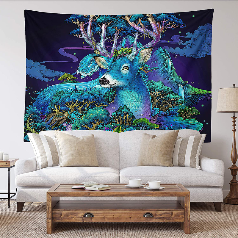 Spanker Space Ukiyoe Red White and Blue Japanese Mythical Creature The Great Waves Godzilla Fabric Tapestry 60 x 80 inches Wall Hangings with Hanging Accessories for Wall Art Home Dorm Decor Home & Garden > Decor > Artwork > Decorative Tapestries SPANKER SPACE Nordic Elk 60" L x 80" W 