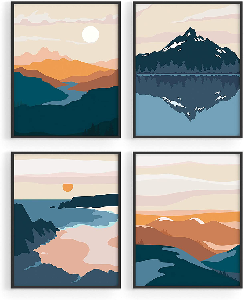 Nature Wall Art Prints Landscape Mountain Decor - by Haus and Hues | Mid-Century Wall Art | Modern Wall Decor Mountain Wall Art | Mountain Art Wall Decor (UNFRAMED) (8x10) Home & Garden > Decor > Artwork > Posters, Prints, & Visual Artwork HAUS AND HUES 8x10  