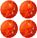 TJ Global PACK OF 4 Japanese Chinese Kids Size 22" Umbrella Parasol For Wedding Parties, Photography, Costumes, Cosplay, Decoration And Other Events - 4 Umbrellas (Hot Pink) Home & Garden > Lawn & Garden > Outdoor Living > Outdoor Umbrella & Sunshade Accessories TJ Global Red  