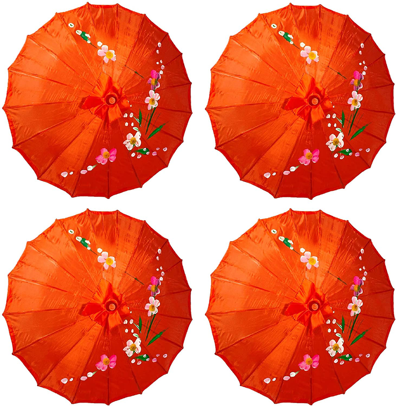 TJ Global PACK OF 4 Japanese Chinese Kids Size 22" Umbrella Parasol For Wedding Parties, Photography, Costumes, Cosplay, Decoration And Other Events - 4 Umbrellas (Hot Pink) Home & Garden > Lawn & Garden > Outdoor Living > Outdoor Umbrella & Sunshade Accessories TJ Global Red  