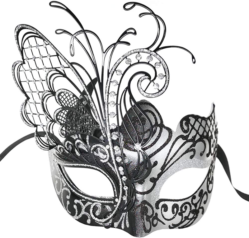Masquerade Mask For Women Venetian Mask/Halloween/Party/Ball Prom/Mardi Gras/Wedding/Wall Decoration Apparel & Accessories > Costumes & Accessories > Masks Ubauta Silver/Black Butterfly  