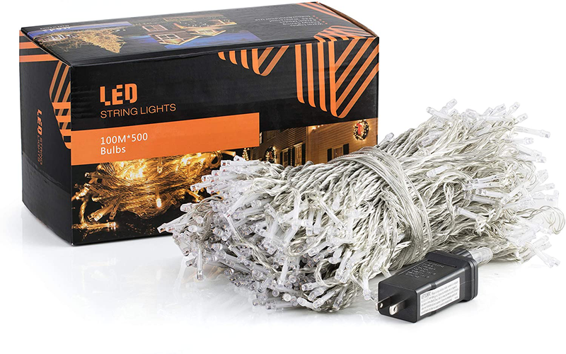 Extra-Long 328Ft 500 Leds Christmas String Lights, Quntis Outdoor Indoor Waterproof Christmas Lights with 8 Modes, Plug in Fairy String Lights Clear Wire Warm White for Christmas Tree Decoration Home & Garden > Lighting > Light Ropes & Strings Quntis   