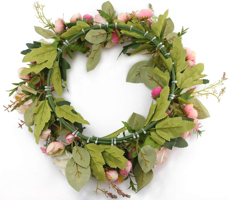Ogrmar Artificial Flower Wreath/Handmade Floral Artificial Simulation Rose Flowers Garland Wreath for Home Front Door Christmas Wedding Party Decoration (Rose)