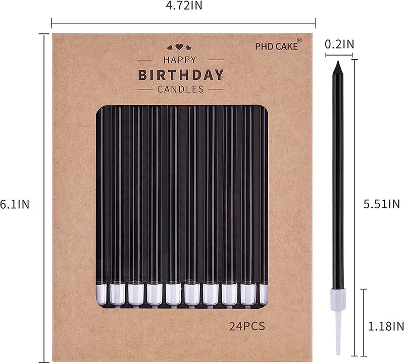PHD CAKE 24-Count Black Long Thin Birthday Candles, Cake Candles, Birthday Parties, Wedding Decorations, Party Candles Home & Garden > Decor > Home Fragrances > Candles PHD CAKE   