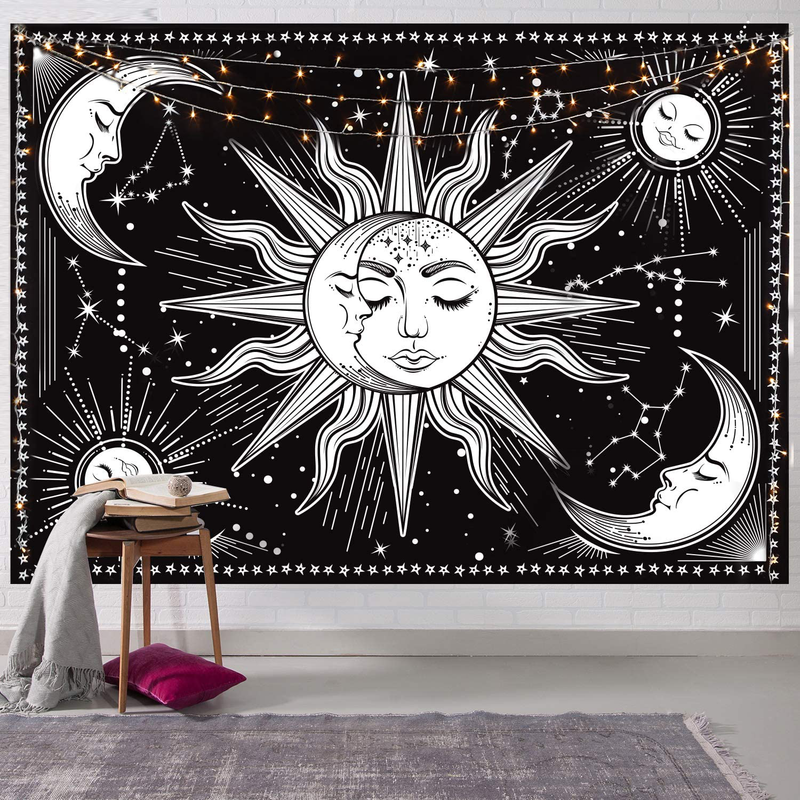 HOTMIR Wall Tapestry Black and White - Aesthetic Tapestry Wall Hanging Moon Tapestry as Wall Art for Bedroom, Living Room, Dorm Decor - Printed Without Fringe (51.2x59.1 Inches, 130x150 cm) Home & Garden > Decor > Artwork > Decorative Tapestries HOTMIR   