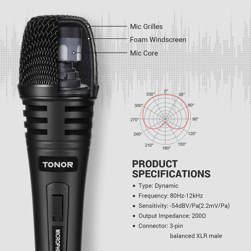 TONOR Dynamic Karaoke Microphone for Singing with 5.0m XLR Cable, Metal Handheld Mic Compatible with Karaoke Machine/Speaker/Amp/Mixer for Karaoke Singing, Speech, Wedding, Stage and Outdoor Activity Electronics > Audio > Audio Components > Microphones TONOR   