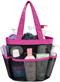 Mesh Shower Caddy Basket with 8 Storage Pockets, Portable Shower Tote Bag Hanging Swimming Pool, Toiletry Bathroom Organizer for College Dorm Room Essentials for Girls and Boys (1, Golden Dots) Sporting Goods > Outdoor Recreation > Camping & Hiking > Portable Toilets & Showers Hommtina Rose Red 1 