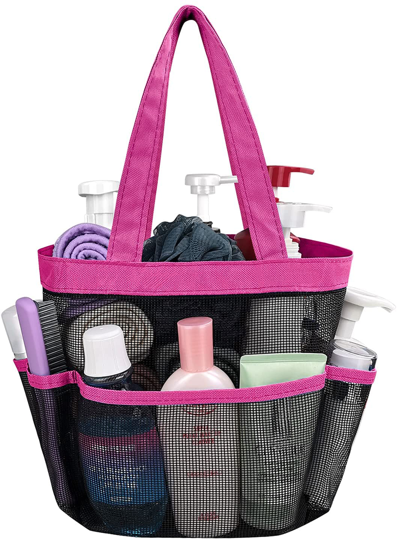 Mesh Shower Caddy Basket with 8 Storage Pockets, Portable Shower Tote Bag Hanging Swimming Pool, Toiletry Bathroom Organizer for College Dorm Room Essentials for Girls and Boys (1, Golden Dots)