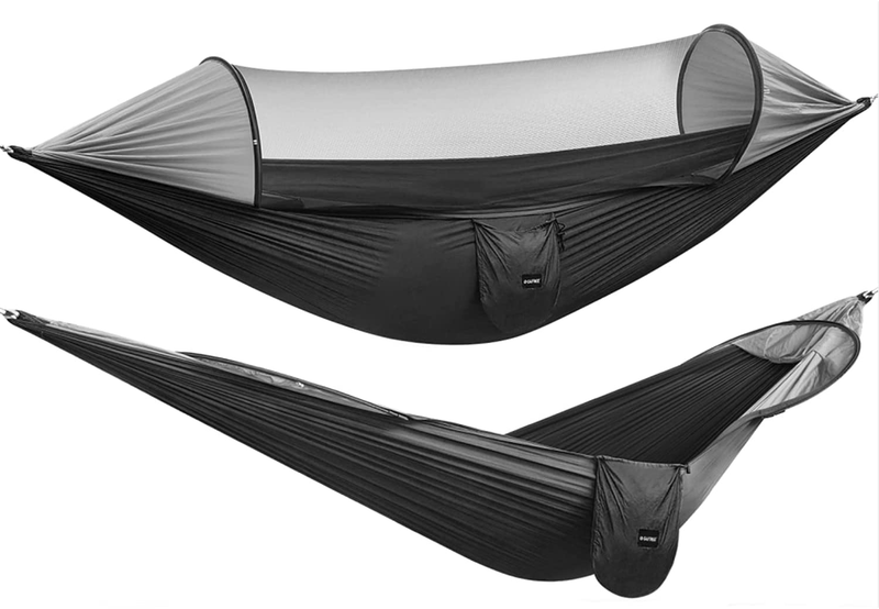 G4Free Large Camping Hammock with Mosquito Net 2 Person Pop-Up Parachute Lightweight Hanging Hammocks Tree Straps Swing Hammock Bed for Outdoor Backpacking Backyard Hiking Sporting Goods > Outdoor Recreation > Camping & Hiking > Mosquito Nets & Insect Screens G4Free Black/Grey  