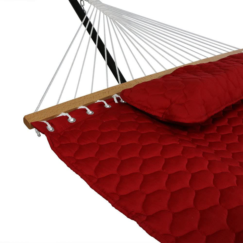 Sunnydaze 2-Person Freestanding Double Hammock with 12-Foot Stand and Spreader Bars, Quilted Designs Fabric, 400-Pound Capacity, Red Home & Garden > Lawn & Garden > Outdoor Living > Hammocks Sunnydaze   