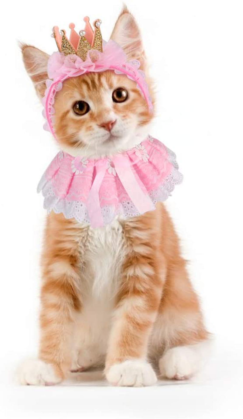 Legendog Cat Clothes, Princess Cat Costumes for Cats, Cute Lace Dog Bandanas and Cat Crown Accessories for Cats Small Dogs, Pink Outfit for Cat Birthday Party Supplies