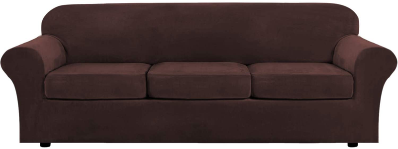 Modern Velvet Plush 4 Piece High Stretch Sofa Slipcover Strap Sofa Cover Furniture Protector Form Fit Luxury Thick Velvet Sofa Cover for 3 Cushion Couch, Machine Washable(Sofa,Gray) Home & Garden > Decor > Chair & Sofa Cushions H.VERSAILTEX Brown X-Large 