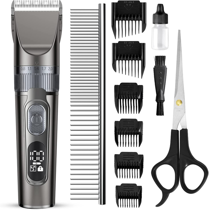 Domipet Dog Clipper for Grooming Professional Rechargeable Cordless Pet Grooming Kit Electric Hair Trimmers Shaver for Dogs Cats Quiet Comb Guides Scissors Cleaning Brush Oil Display Power Safety Lock Animals & Pet Supplies > Pet Supplies > Cat Supplies Domipet Default Title  
