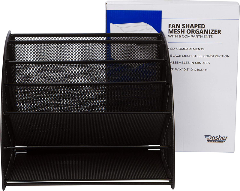 Mesh Office Organizer for Desk - Fan Shaped Desktop Organizer with 6 Compartments for Filing Paper, Bills, Letters. Desk File Organizer for Work, School, Office, Waiting Room, Classroom, and More Office Supplies > General Office Supplies Dasher Products   
