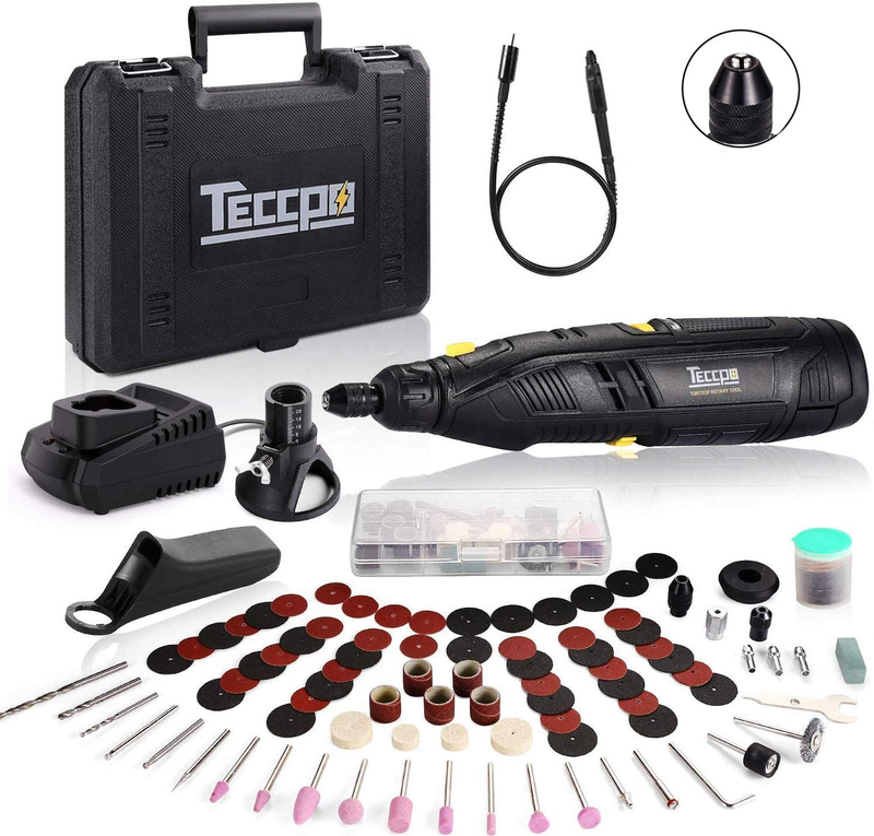 Cordless Rotary Tool, TECCPO 12V Powerful Rotary Tool Kit, 1-Hour Fast Charger, Universal Keyless Chuck, 6-Speeds Adjustable, 80 Accessories, Perfect Gift for DIY & Crafts, Cutting, Engraving, etc.  TECCPO 12v-1  