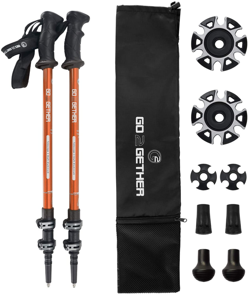 G2 GO2GETHER Trekking Hiking Poles - Aluminum 7075 Hiking Walking Sticks with Quick Adjustable Locks - Comfort BMM Handle - Padded Strap - Snow Baskets Attached-Orange,Blue,Black,Yellow,Red Available(Pack of 2 Poles)
