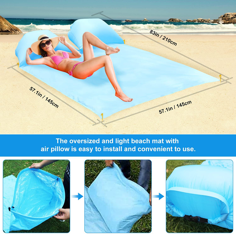 LINKFU Beach Blanket with Inflatable Pillow, Sandproof Waterproof Picnic Blankets, 83" X 57" Quick Drying Beach Mat with Pouch and 4 Anchors, Outdoor Blanket Suitable for Travel, Camping Home & Garden > Lawn & Garden > Outdoor Living > Outdoor Blankets > Picnic Blankets LINKFU   