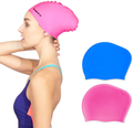 Keary 2 Pack Updated Silicone Swim Cap for Long Hair Women Girl Waterproof Bathing Pool Swimming Cap Cover Ears to Keep Your Hair Dry, 3D Soft Stretchable Durable and Anti-Slip, Easy to Put On and Off Sporting Goods > Outdoor Recreation > Boating & Water Sports > Swimming > Swim Caps Keary Blue & Pink【S】  