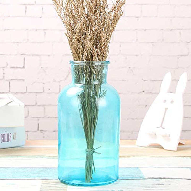 Djiale Art Ceramic Crystal Flower Plant Household Office Wedding Decoration Hydroponic Bottle Vases for Table with Jute Ribbon DIY Trim Fabric (8" Blue)