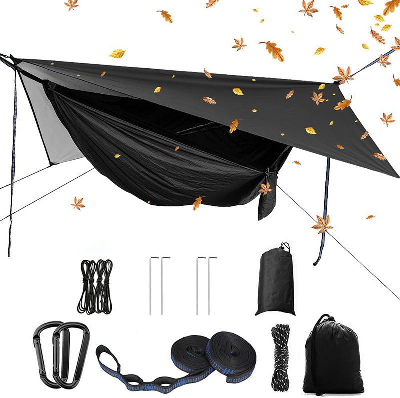 Portable Camping Hammock Set, Single Double Hammock, Insect net, Shade Tent, high-Strength Parachute Cloth Hammock Home & Garden > Lawn & Garden > Outdoor Living > Hammocks YCD Black  