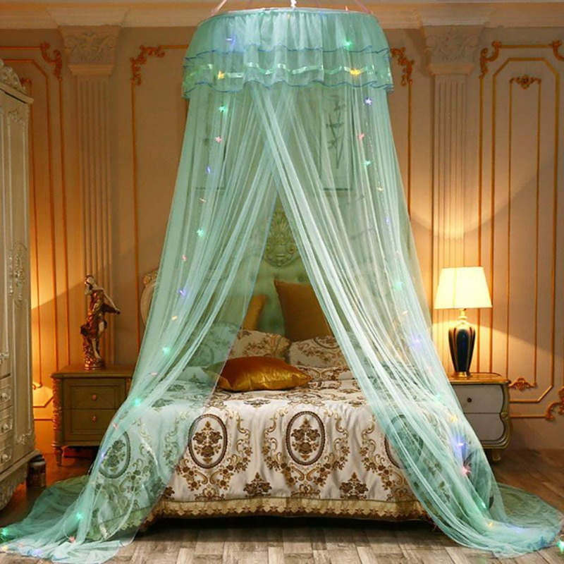 Topyuan Princess Mosquito Net for Bed, 4 Colors LED String Lights Canopy Bed Curtain Netting for Baby, Kids, Girls or Adults. 1 Entry,For Single to King Size Beds Sporting Goods > Outdoor Recreation > Camping & Hiking > Mosquito Nets & Insect Screens Topyuan Green No Lamps 