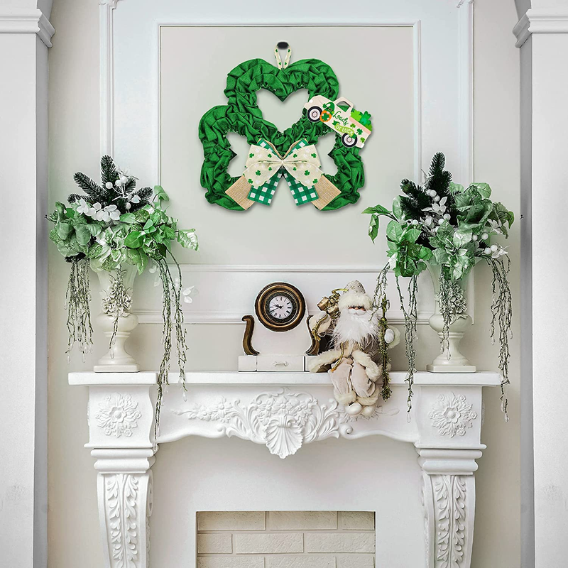 St. Patrick'S Day Wreath Decorations, 13 Inch Burlap Shamrock Wreath with Buffalo Plaid Bows and a Luck Car for Front Door Farmhouse Saint Patty'S Day Decorations Party Supplies Arts & Entertainment > Party & Celebration > Party Supplies Comken   