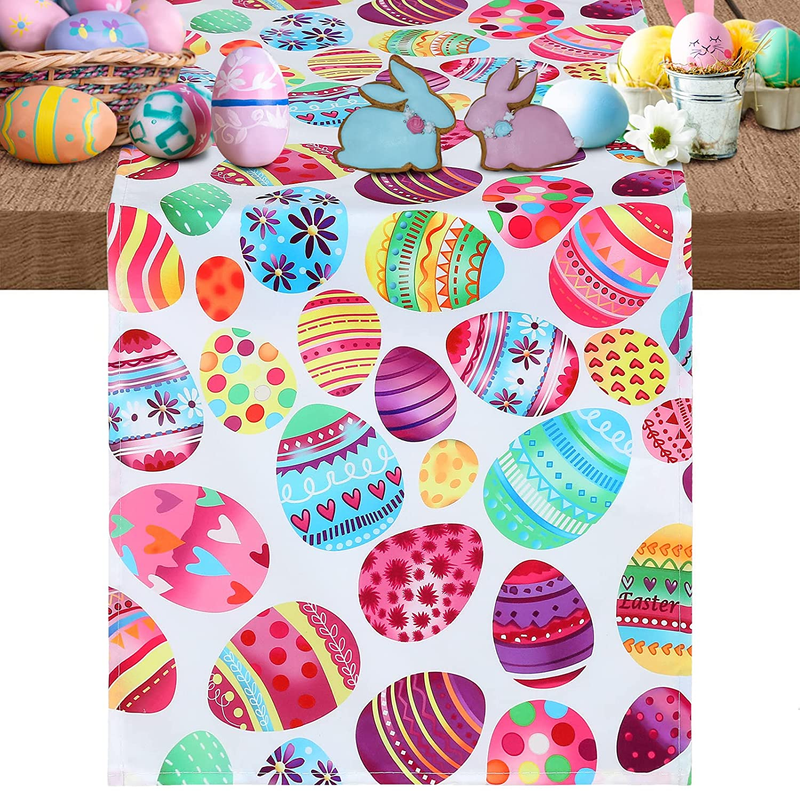 Easter Table Runner Easter Decor 13X84 Inch Colorful Eggs Table Runner Spring Party Holiday Table Decorations Polyester Stain Resistant Rectangle Table Runner Home & Garden > Decor > Seasonal & Holiday Decorations B-COOL Easter Colorful Eggs 13x84 Inch 
