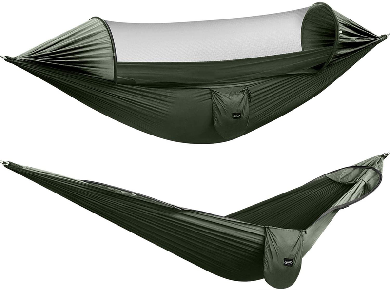 G4Free Large Camping Hammock with Mosquito Net 2 Person Pop-Up Parachute Lightweight Hanging Hammocks Tree Straps Swing Hammock Bed for Outdoor Backpacking Backyard Hiking Sporting Goods > Outdoor Recreation > Camping & Hiking > Mosquito Nets & Insect Screens G4Free Army Green  