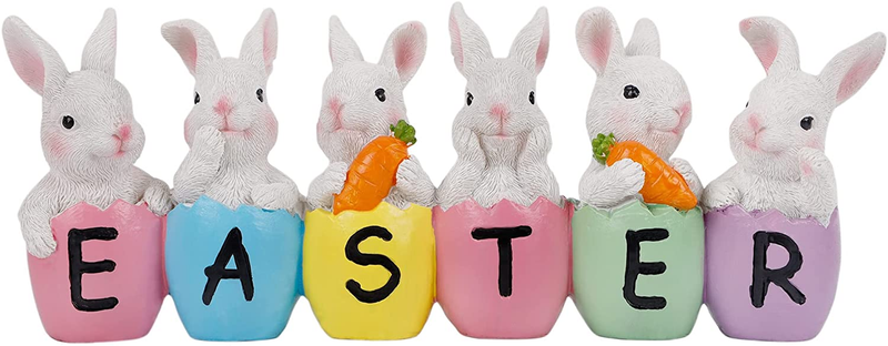 DR.DUDU Easter Decorations Hand-Painted Resin Centerpiece, Colorful Easter Eggs with Bunny Decor, 8.8 in Tabletop Easter Eggs Figurine Decor for Home Living Room Bedroom Easter Decorations Home & Garden > Decor > Seasonal & Holiday Decorations DR.DUDU Easter  