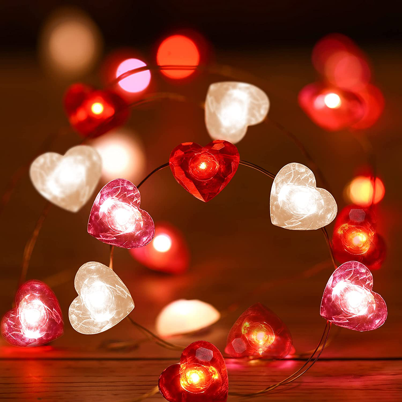 Fairy String Lights 10 Feet LED Red Pink White Heart Shaped Twinkle Fairy Lights 8 Modes Battery Operated for Valentine'S Day Kids Bedroom Christmas Wedding Indoor Party Decor with Timer