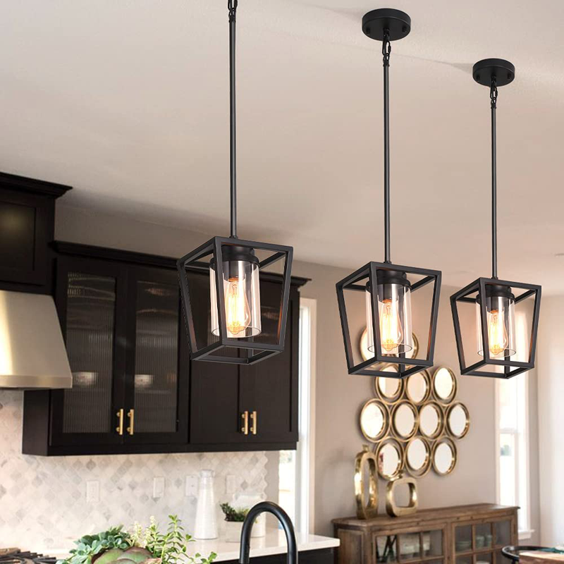 SGLfarmty Pendant Lighting for Kitchen Island, Cage Hanging Light Fixtures, Black Pendant Lights with Durable Glass Shade for Dining Room & Kitchen,Black Home & Garden > Lighting > Lighting Fixtures SGLfarmty Black Lights  