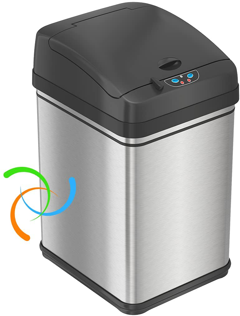 iTouchless 13 Gallon Automatic Trash Can with Odor-Absorbing Filter and Lid Lock, Power by Batteries (not included) or Optional AC Adapter (sold separately), Black/Stainless Steel Home & Garden > Kitchen & Dining > Kitchen Tools & Utensils > Kitchen Knives iTouchless Stainless Steel With Petguard, 08 Gallon  