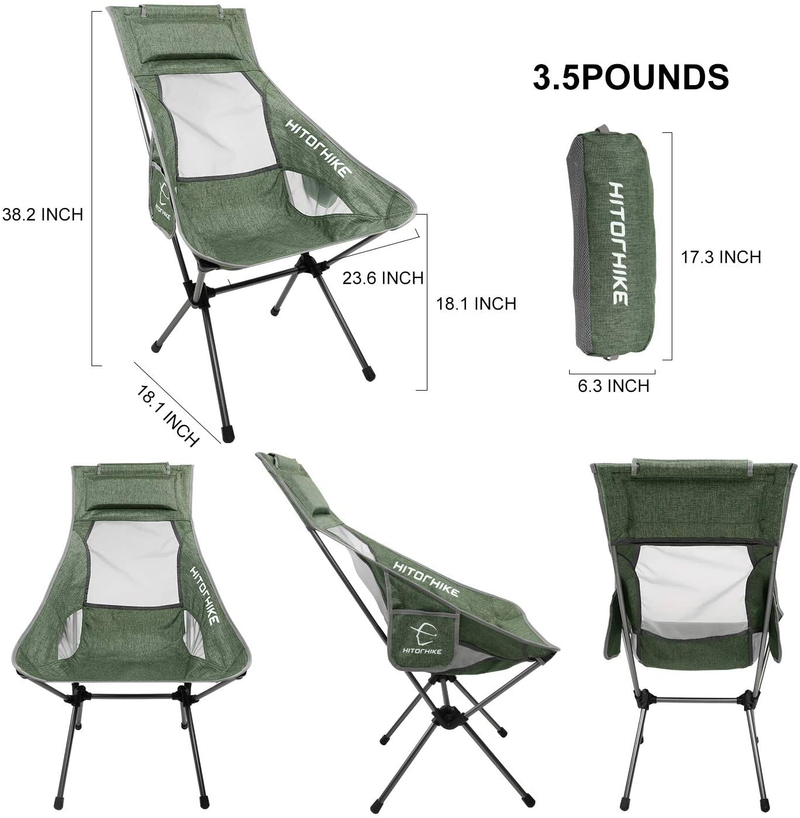 Hitorhike Camping Chair with Nylon Mesh and Comfortable Headrest Ultralight High Back Folding Camp Chair Portable Compact for Camping, Hiking, Backpacking, Picnic, Festival, Family Road Trip Sporting Goods > Outdoor Recreation > Camping & Hiking > Camp Furniture HITORHIKE   