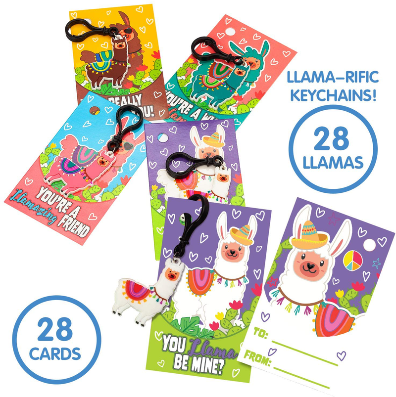 JOYIN 28 Pack Valentines Day Gifts Cards for Kids with Llama Key Chain for Valentine'S Classroom Exchange Cards and Valentines Party Favor Home & Garden > Decor > Seasonal & Holiday Decorations JOYIN   