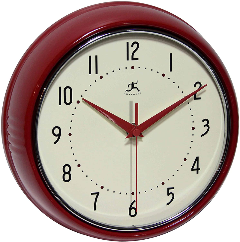 Retro 9 inch Silent Sweep Non-Ticking Mid Century Modern Kitchen Diner Wall Clock Quartz Movement Retro Wall Clock Decorative (Aura Yellow) Home & Garden > Decor > Clocks > Wall Clocks Infinity Instruments Red  