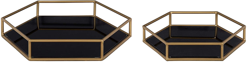 Kate and Laurel Felicia Modern Glam 2-Piece Nesting Metal Mirrored Decorative Accent Trays, Gold Home & Garden > Decor > Decorative Trays Kate and Laurel Gold/Black  