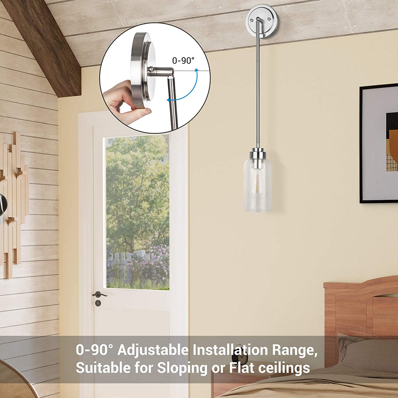 DEWENWILS Single Pendant Hanging Hood Light Indoor, Seed Glass Shade, Brushed Nickel Finish, 48 inch Adjustable Pipes for Flat and Slop Ceiling, Kitchen Island, Bedroom, Dining Hall, E26 Base Socket Home & Garden > Lighting > Lighting Fixtures DEWENWILS   