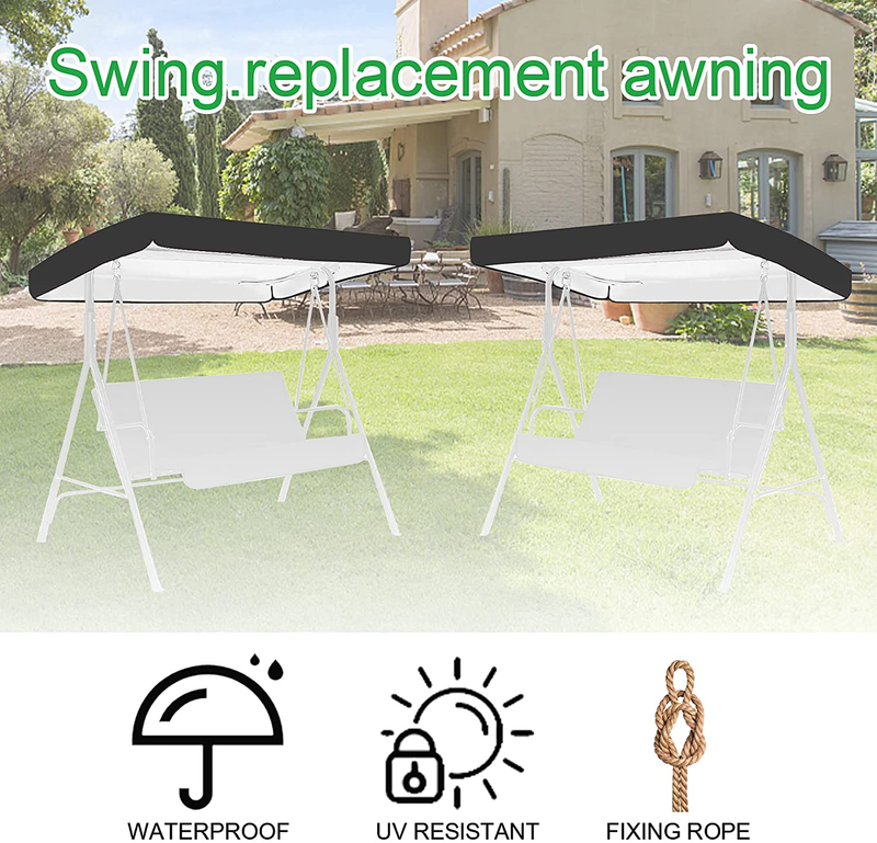 Swing Replacement Canopy Cover, Waterproof Outdoor Patio Swing Canopy Replacement, Replacement Canopy for Swing Hammock Protector Furniture Dustproof Cover, Outdoor Sunproof Cover (Black)