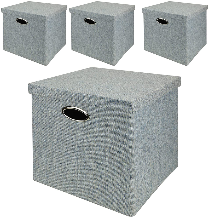 Storage Bins Storage Cubes, 13×13 Fabric Storage Boxes Foldable Baskets Containers Drawers for Nurseries,Offices,Closets,Home Décor ,Set of 4 ,Grey-white Striped Home & Garden > Decor > Seasonal & Holiday Decorations Posprica Mixed of Blue/Grey 13’’/4pcs with Lids 