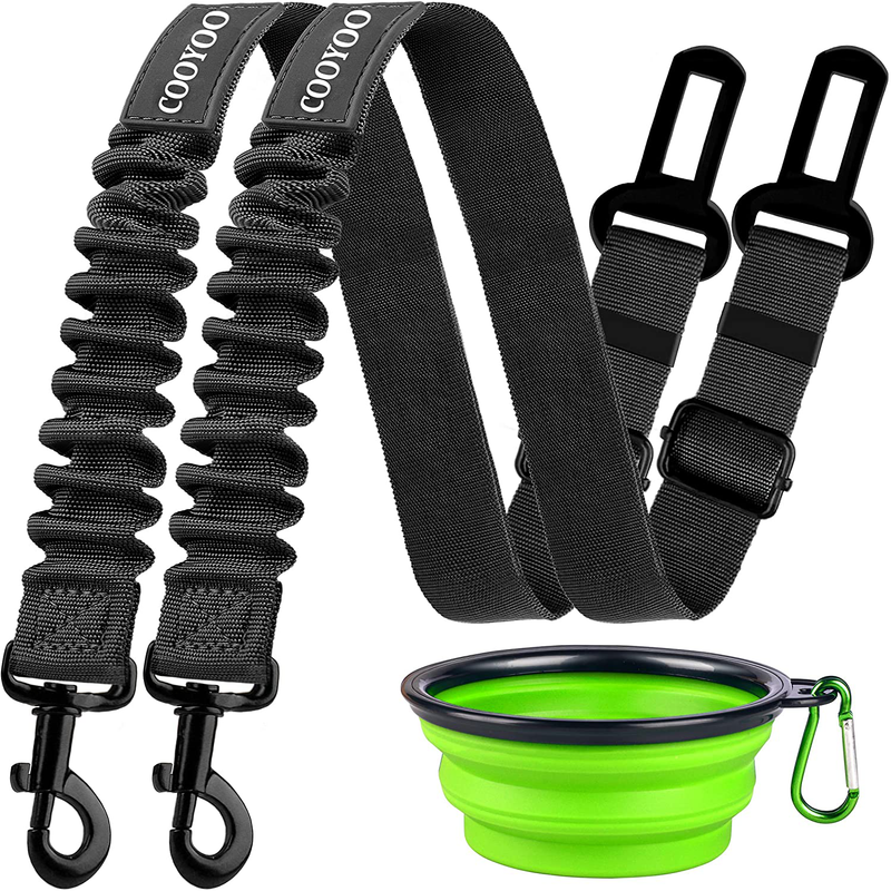 COOYOO Dog Seat Belt,2 Packs Retractable Dog Car Seatbelts Adjustable Pet Seat Belt for Vehicle Nylon Pet Safety Seat Belts Heavy Duty & Elastic & Durable Car Harness for Dogs Animals & Pet Supplies > Pet Supplies > Dog Supplies COOYOO Set 1-Black+Black  