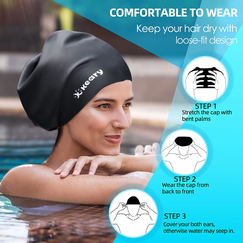 Keary Extra Large Swim Cap for Braids and Dreadlocks Extensions Weaves Long Hair, Waterproof Silicone Cover Ear Bath Pool Shower Swimming Cap for Adult Youth to Keep Hair Dry, Easy to Put On and Off Sporting Goods > Outdoor Recreation > Boating & Water Sports > Swimming > Swim Caps Keary   