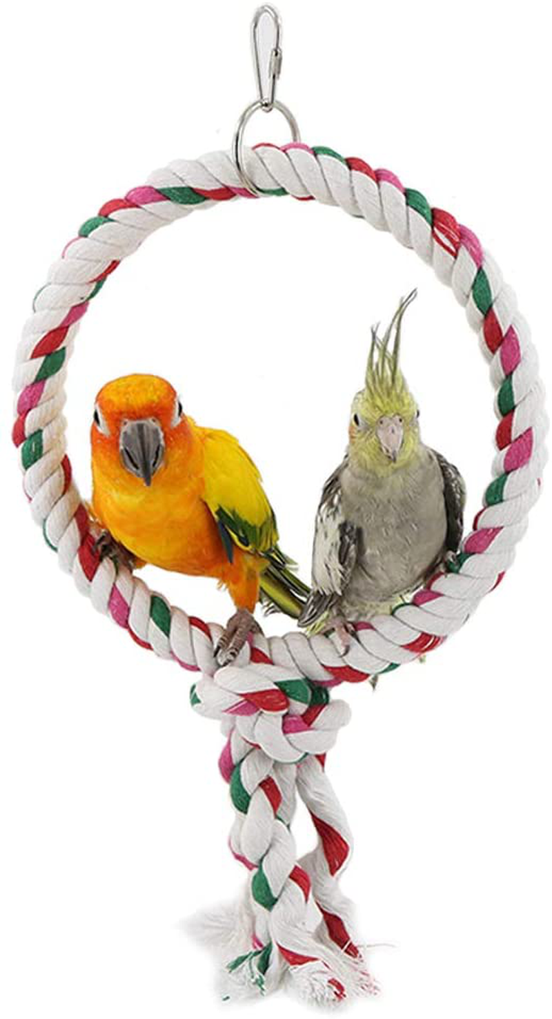 LeerKing Bird Hanging Perches Swings Toy Parrot Circle Ring Cotton Rope Bird Cage Chewing Toys Bungee Animals & Pet Supplies > Pet Supplies > Bird Supplies > Bird Toys LeerKing One Ring  